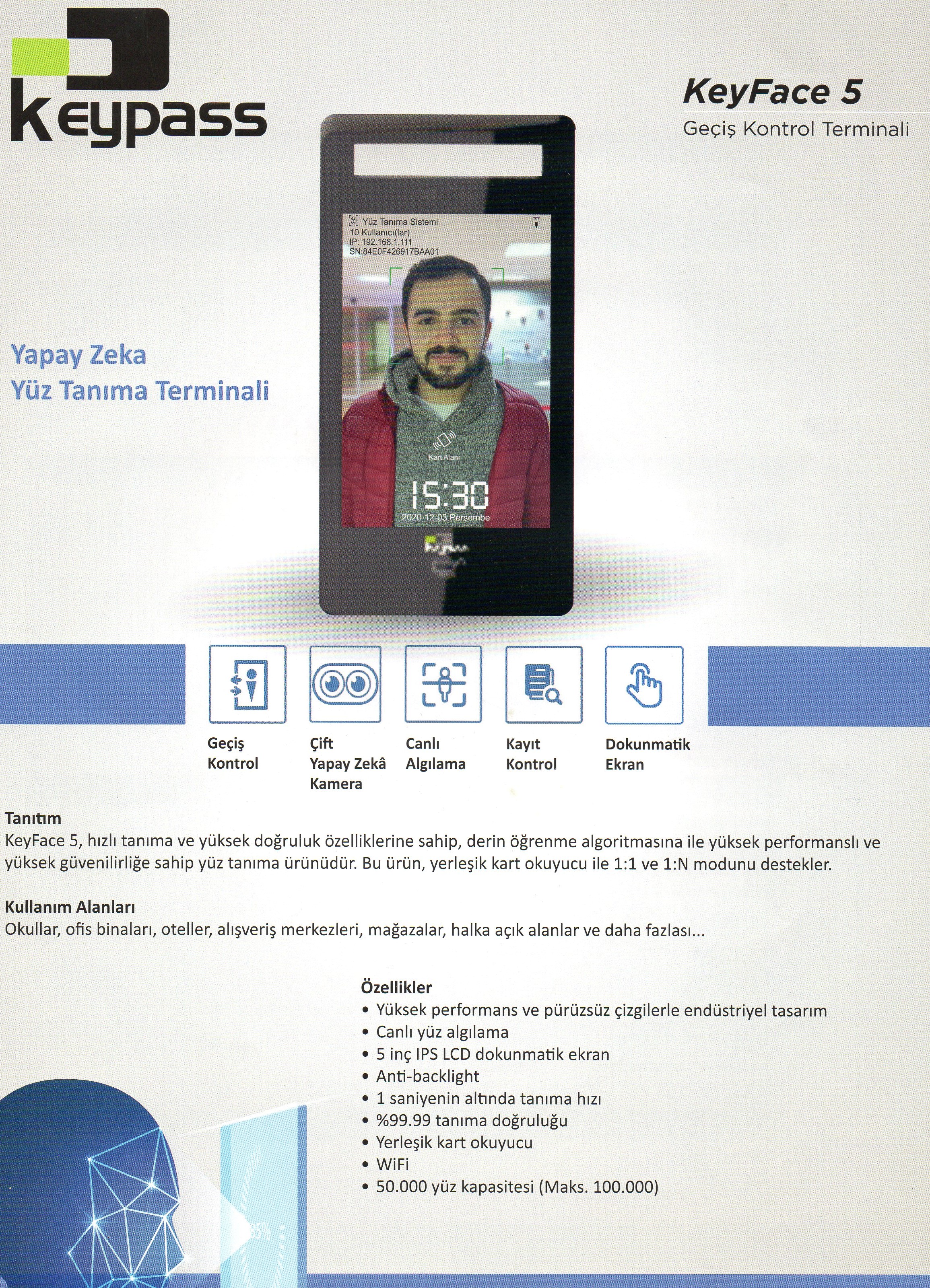 KEYPASS KEYFACE 5 YÜZ TANIMA TERMİNALİ (!!!! TEKLİF İSTEYİNİZ !!!)